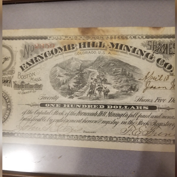 1892 Farncomb Hill Mining co. Colorado stock framed by Deck the walls - Picture 5 of 12